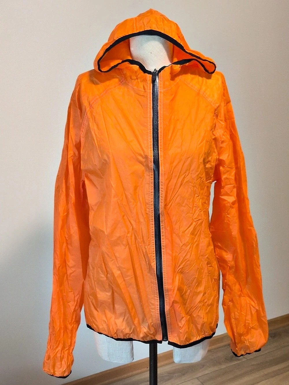 Harley-Davidson Orange Hooded Lightweight Rain Jacket Size Large